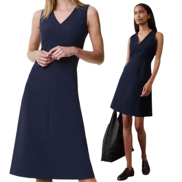 Banana Republic navy fit and flare v neck midi dress size S Tall - Picture 9 of 9